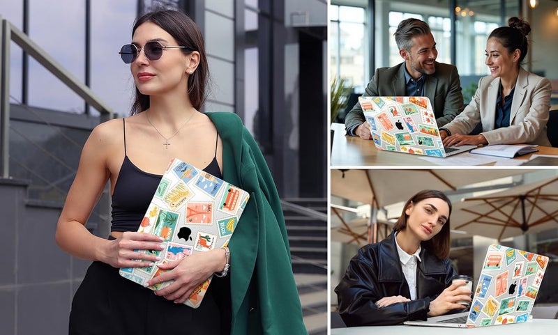 DONGKE for MacBook Air 13 Inch Case 2021-2018, Compatible with A2337 M1 A2179 A1932 Support Retina Display & Touch ID, Hard Shell Plastic Cover with Keyboard Skin - Post Stamps - Image 4